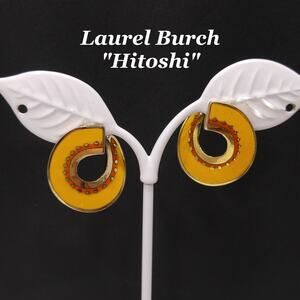 Vintage Laurel Burch Hitoshi Yellow Earrings, Gold Plated